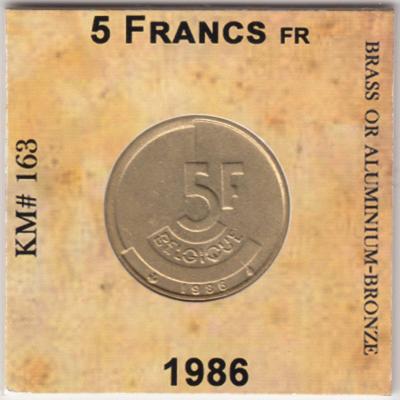 5 Francs 1986 - Belgium - French text