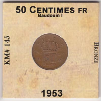 50 Centimes 1953 - Belgium - French text