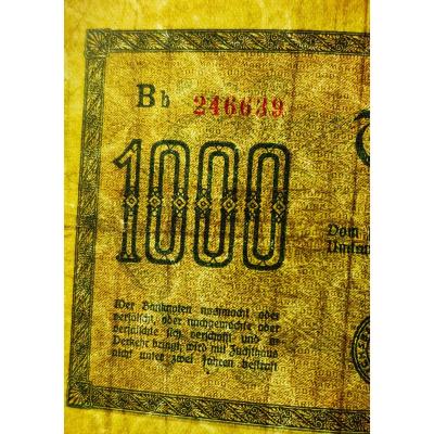 1000 Mark Reichsbanknote 1922 - P# 76g - Watermark Wavy Lines Pattern