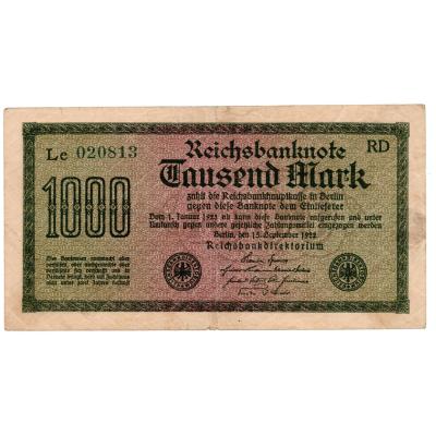 1000 Mark Reichsbanknote 1922 - 76e - Lattice Watermark Pattern