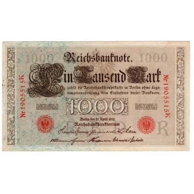 1000 Mark Reichsbanknote; red seals 1910