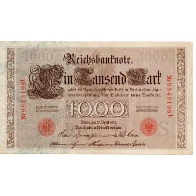 1000 Mark Reichsbanknote; red seals 1910
