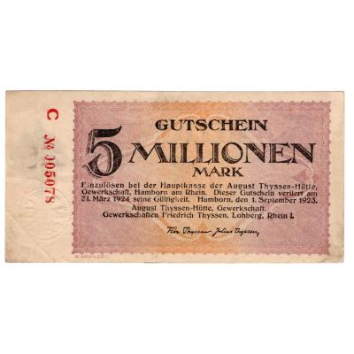 5 Million Mark 1923 - August-Thyssen-Hütte