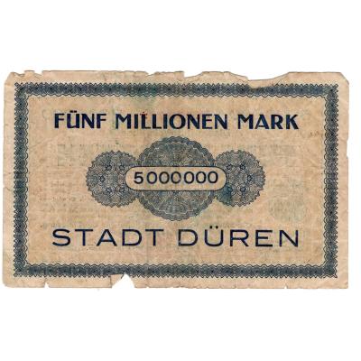 5 Millionen Mark 1923 - Germany - City of Düren (Prussian province of Rhine)