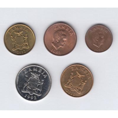 SET 5 COINS. (Packed in holders). 1 Ng., 2 Ng., 10 Ng., 50 Ng., 50 Ng., 1983-2012 - Zambia