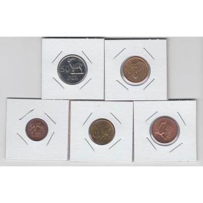 SET 5 COINS. (Packed in holders). 1 Ng., 2 Ng., 10 Ng., 50 Ng., 50 Ng., 1983-2012 - Zambia